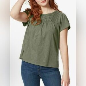 ELLA MOSS Paulie Sage Green Eyelet Lace Boho Top Size L